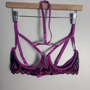 Fashion Nova Pink and Black Strappy Bra with Cage Design